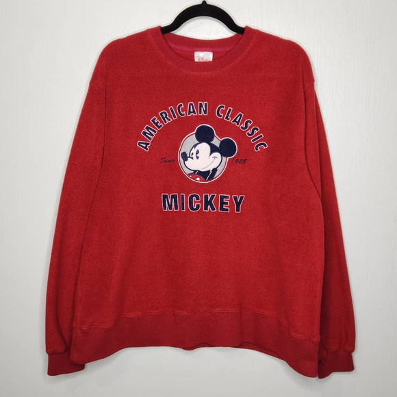 Vintage Mickey Mouse Disney Fleece Crewneck Sweatshirt Red Large Oversized - Picture 2 of 7